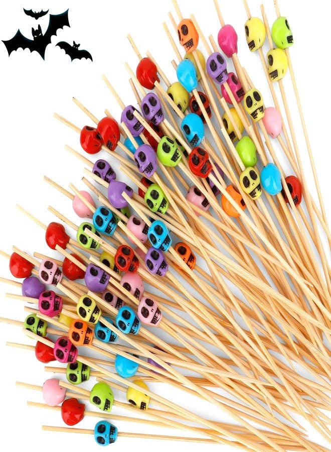 Bluckincle 100 Pcs Skull Cocktail Picks,Skull Toothpicks,4.7 Inch Cocktail Toothpicks,Halloween Party Supplies for Drink Decorations,Cupcake Picks for Birthday,Colorful Sandwich Skewers Sticks - Image 1